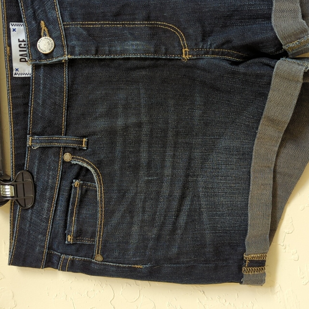PAIGE Dark Wash Jimmy Jimmy Double Rolled Hem Jean Shorts Size 30 - Picture 4 of 9